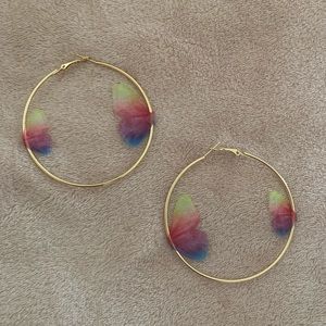 Multi Color Butterfly Hoop Earrings